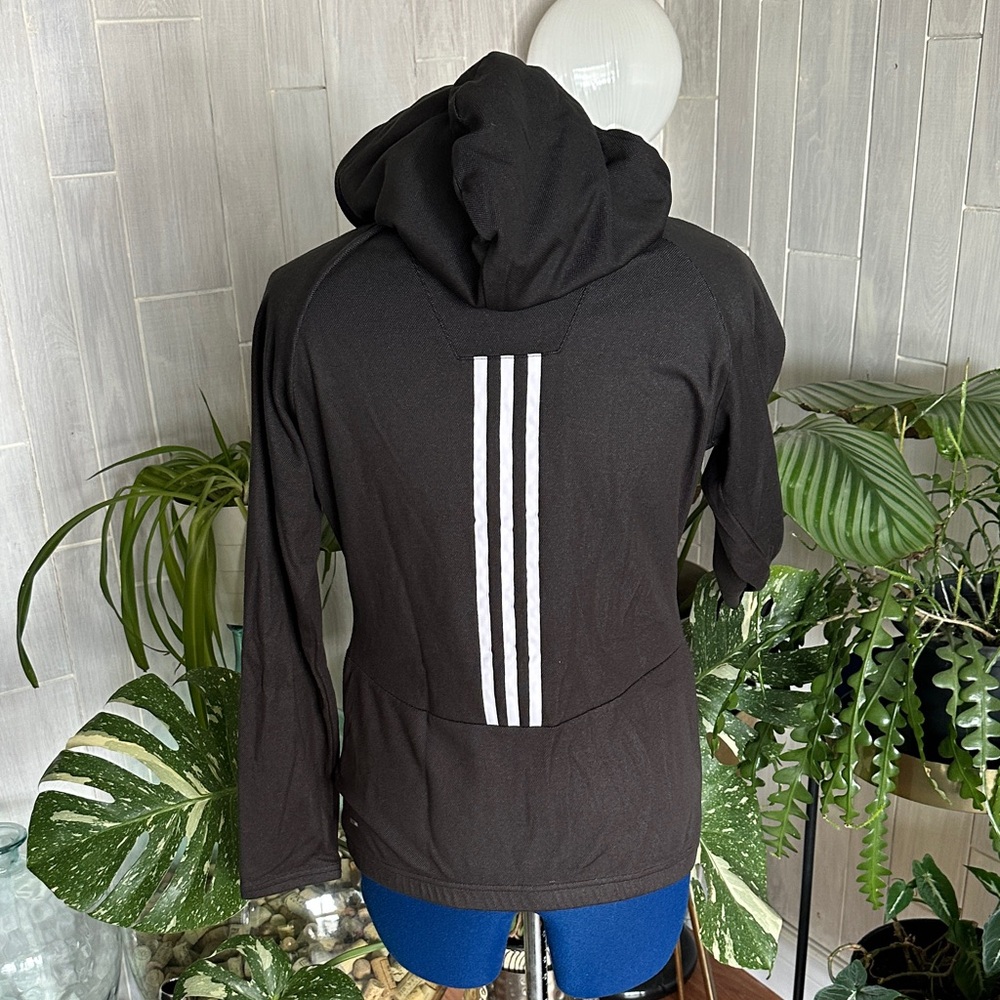 adidas Black Hooded Zip Jacket with White Drawcords